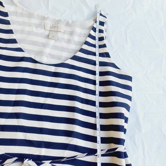 Ann Taylor LOFT Navy Blue Striped Dress Size XS Waist Tie Curved Hem Sailor Chic - Picture 8 of 10